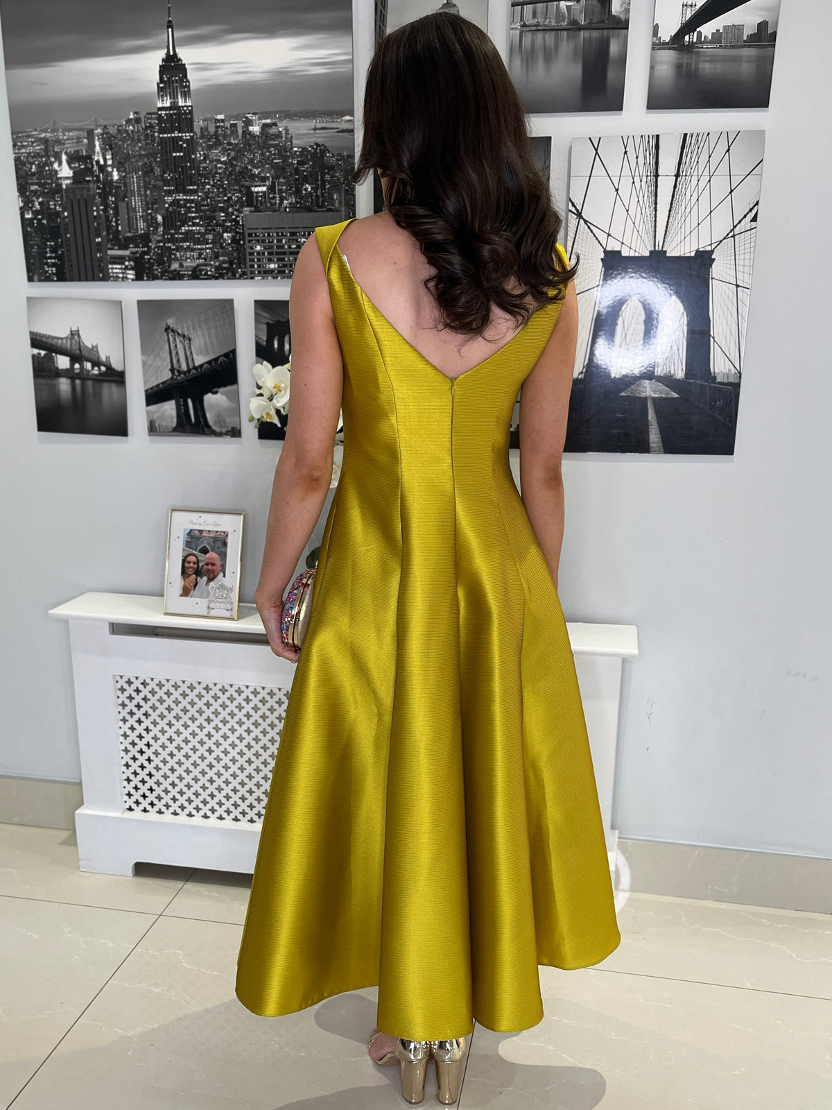 Mustard A-Line Dress With Round Neck