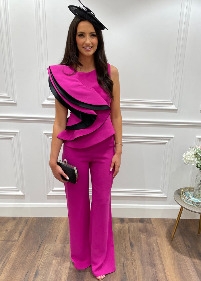 Fuschia Pink Two Piece With Black Trim