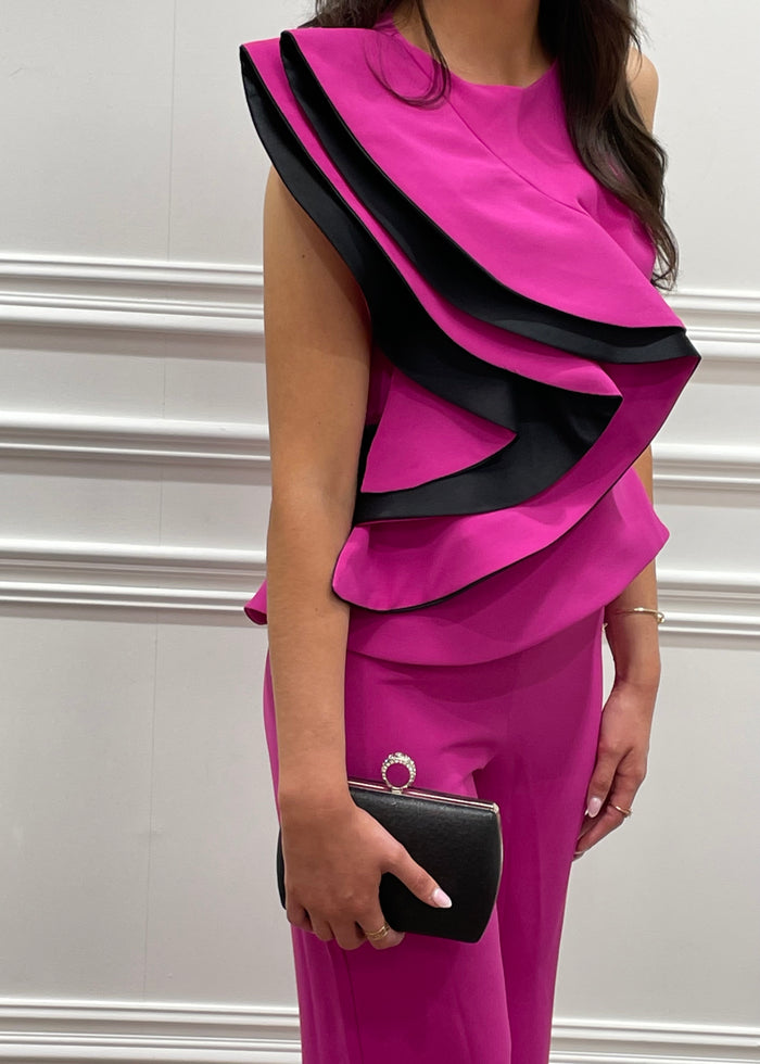 Fuschia Pink Two Piece With Black Trim