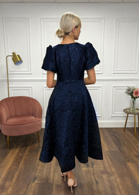 “Priya” Dress In Navy Jacquard