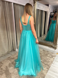 Aqua A-Line Tulle Ballgown