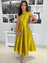 Mustard A-Line Dress With Round Neck