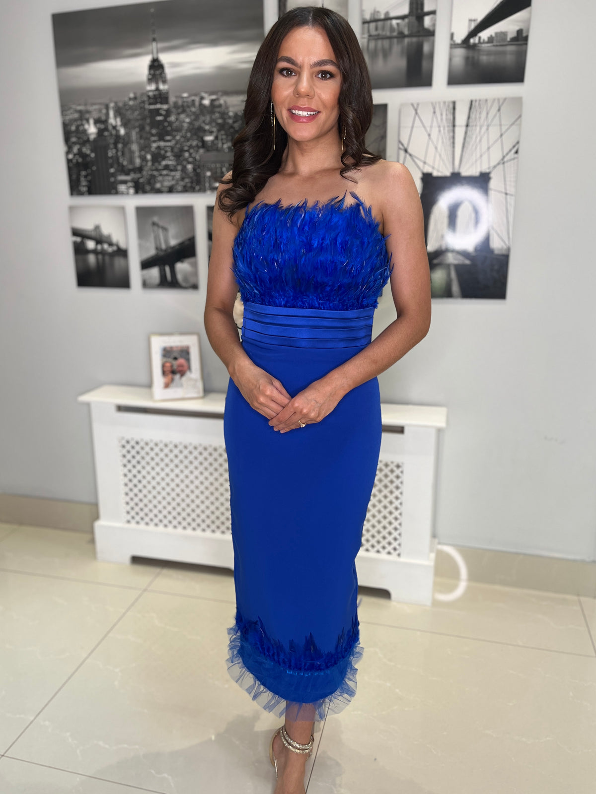 Royal Blue Strapless Feather Dress