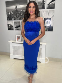 Royal Blue Strapless Feather Dress