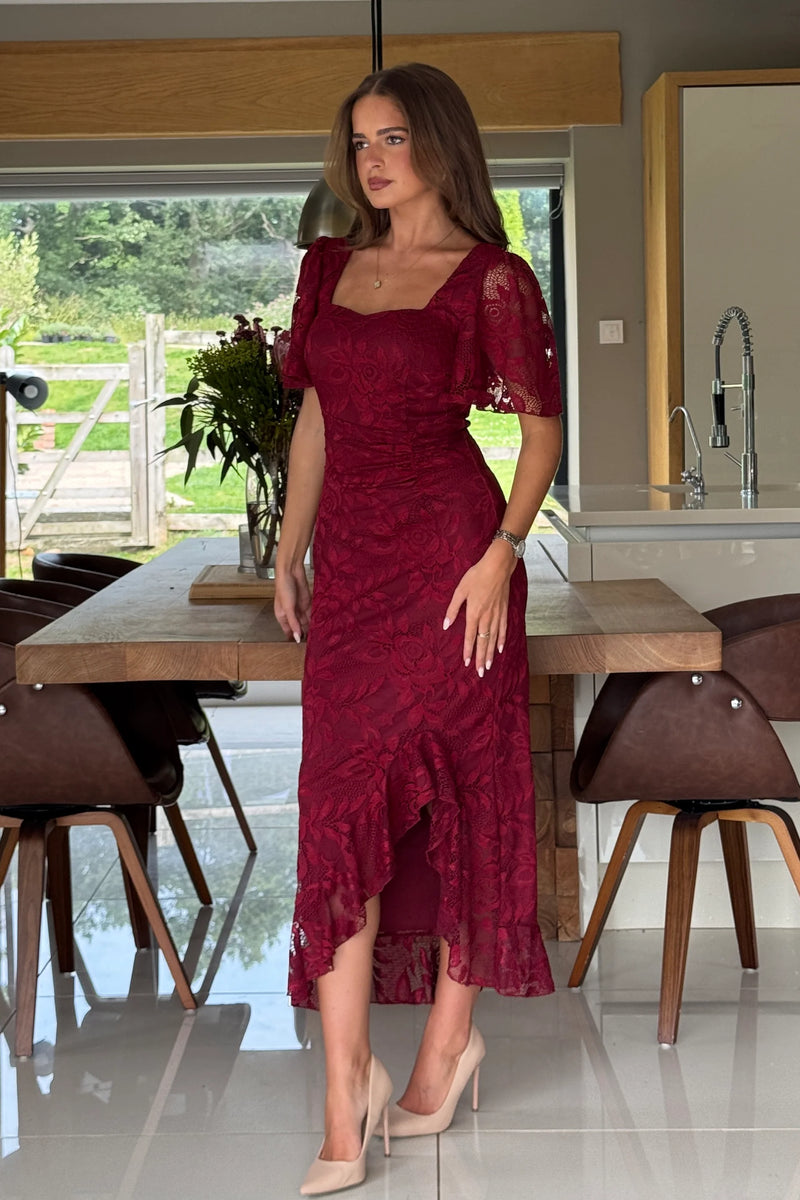 “Heidi” Dress In Berry Lace