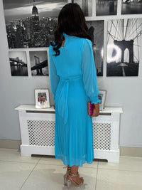 “Sophie” Pleated Dress In Turquoise