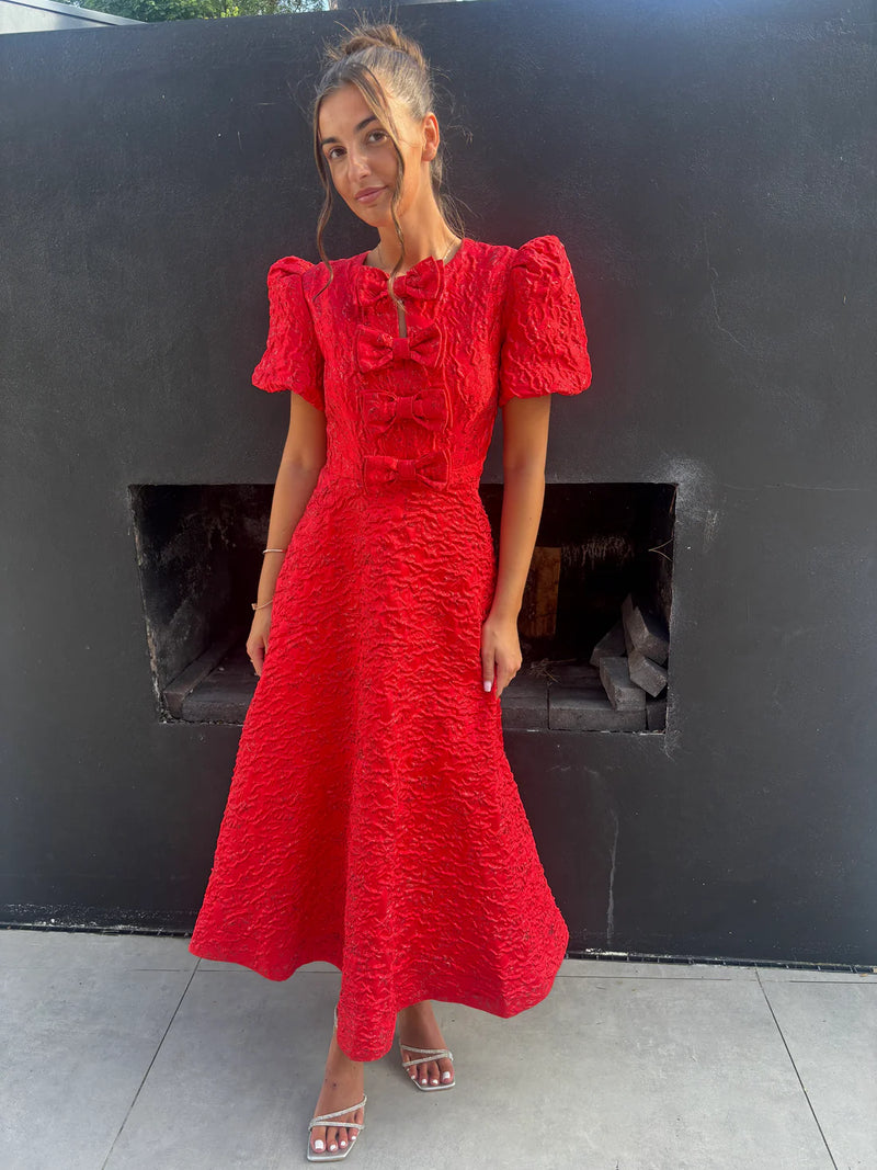 “Priya” Dress In Red Jacquard