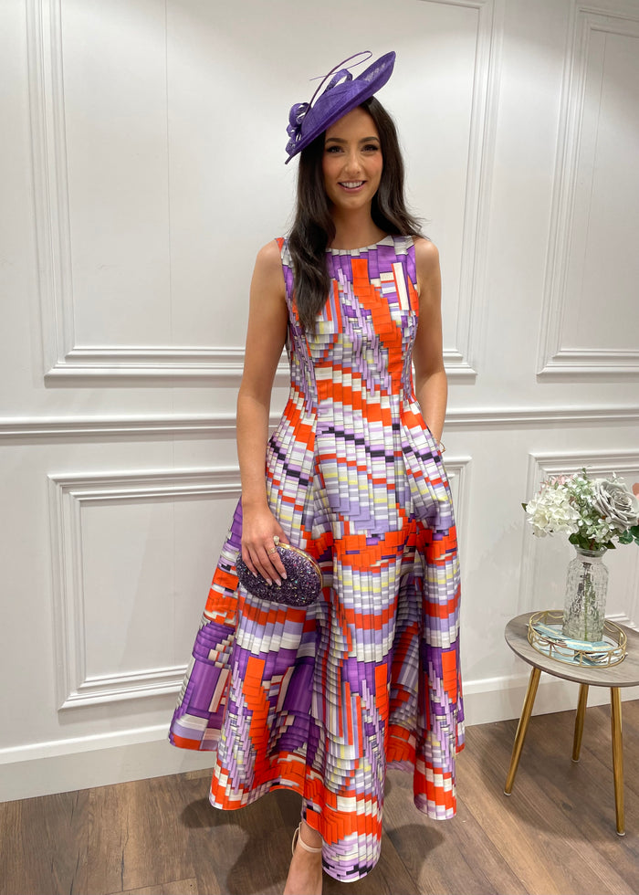 Purple & Orange Multi Print Dress