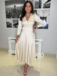 Cream Self Pattern A-Line Dress