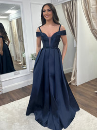 Navy Satin Effect Bardout Ballgown