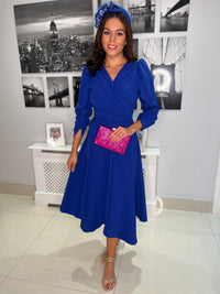 “Stacey” Wrap Dress In Royal Blue