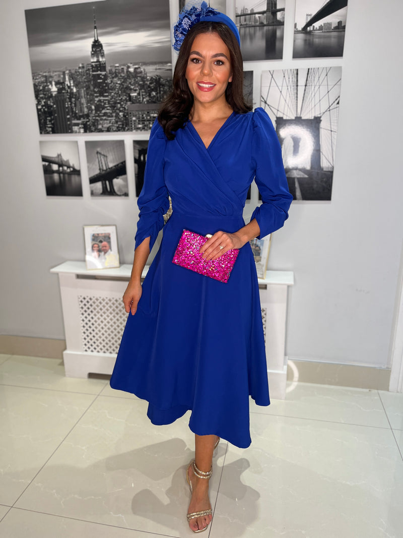 “Stacey” Wrap Dress In Royal Blue