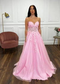 Baby Pink Strapless Ballgown With 3D Detail