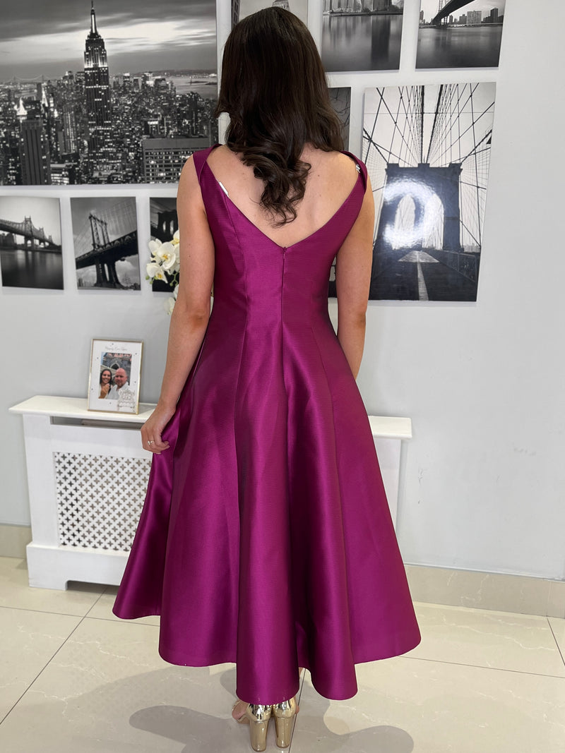 Magenta A-Line Dress With Round Neck