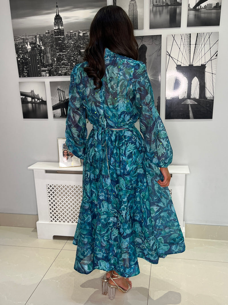 “Anya” Shirt Dress In Teal Print