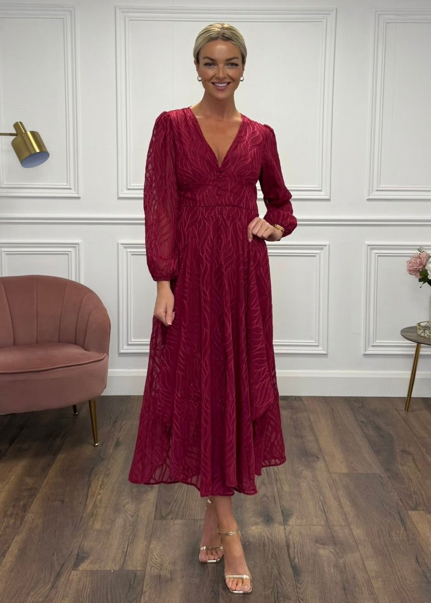 "Callie" Dress In Deep Red