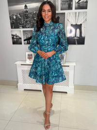 “Tasha” Shirt Dress In Teal Print