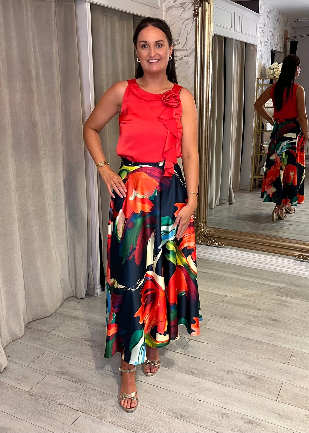 Laura multi print top & skirt