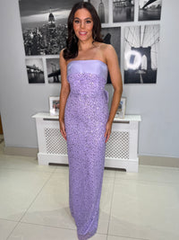 Lilac Beaded Full Length Dress With Detatchable Bow