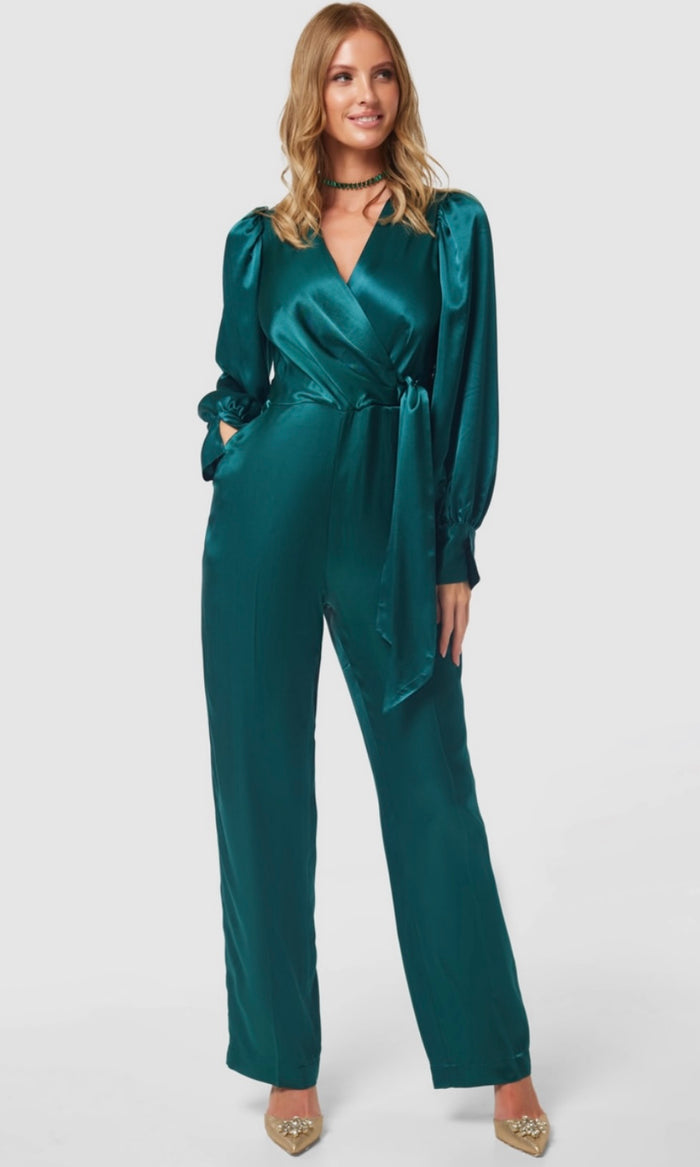 Green Satin Effect Jumpsuit