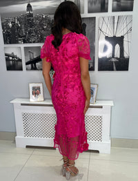 “Polly” Dress In Plain Fuschia With 3D Floral