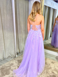 Lilac A-Line Dress With Lace Up Back And Sequin Detail