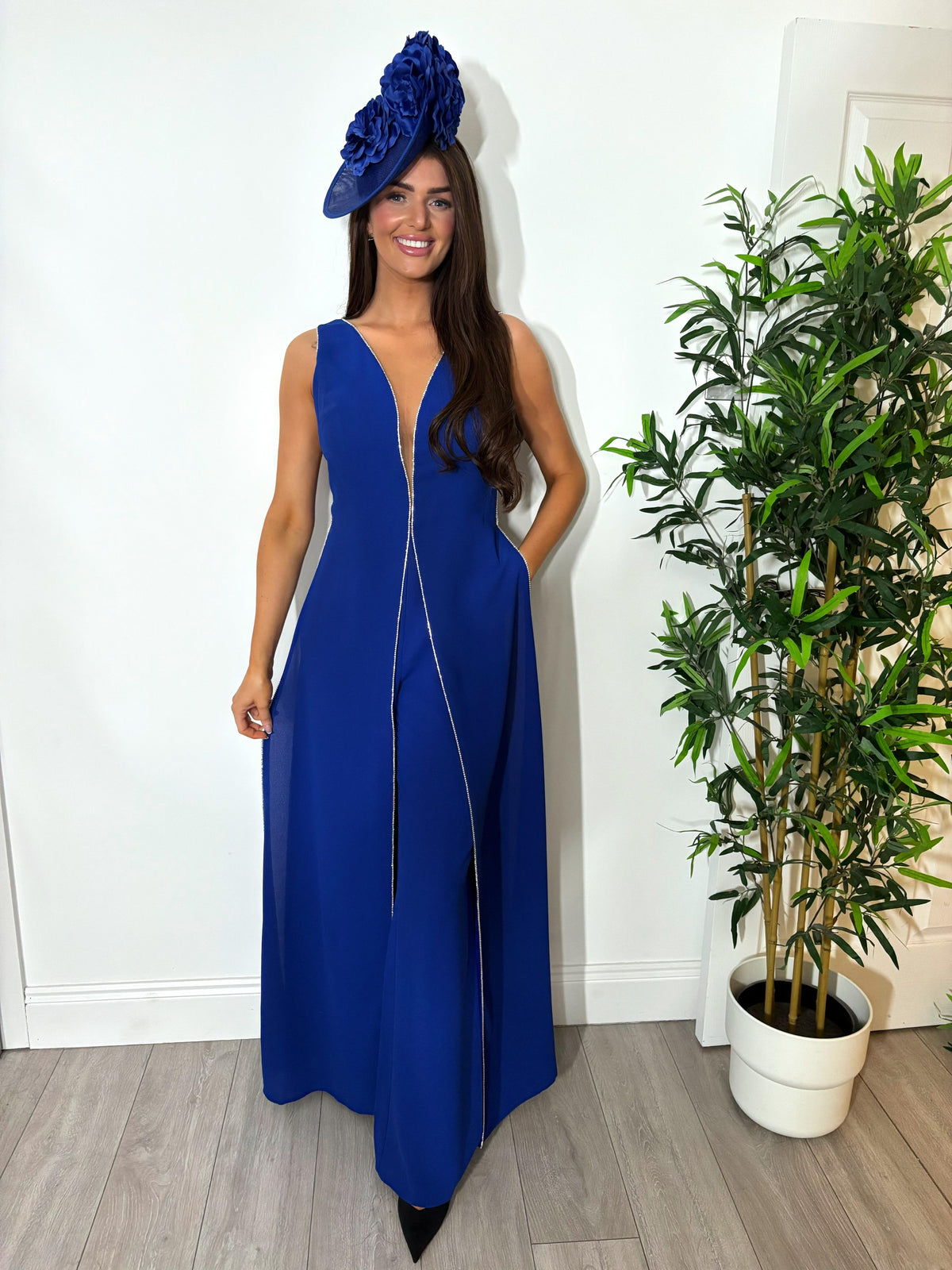 Royal Blue Jumpsuit With Silver Diamonte Trim
