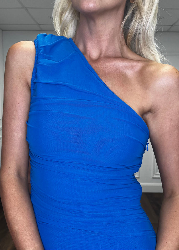 "Nova" One Shoulder Dress In Blue