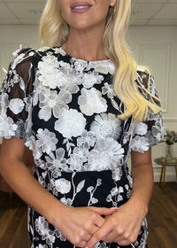 “Polly” Dress In Black With 3D Floral Print