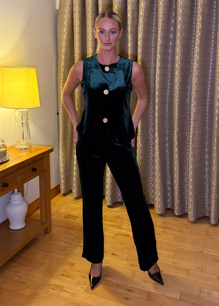 “Julia” Velvet Two Piece In Green