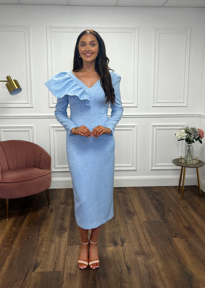 Powder Blue Fitted Dress With Full Length Sleeves