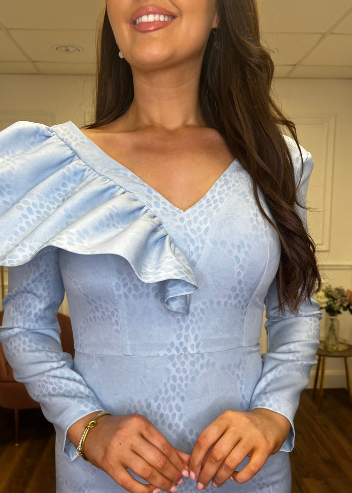 Powder Blue Fitted Dress With Full Length Sleeves
