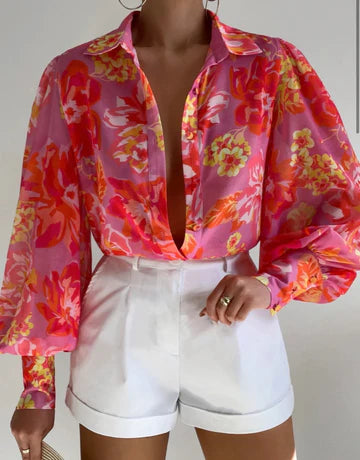 "Callie" Shirt in Pink Floral Print