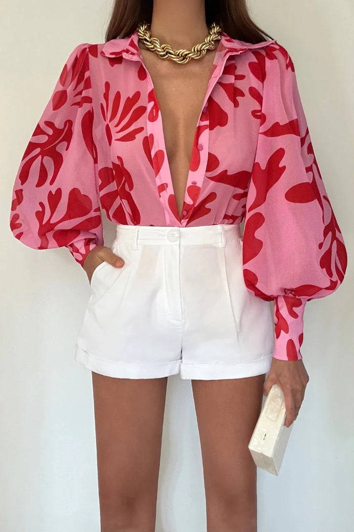 "Callie" Shirt in Pink & Red Print