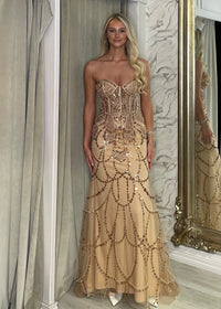 Gold Fitted Embellished Prom Dress