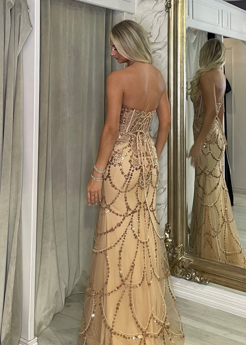 Gold Fitted Embellished Prom Dress