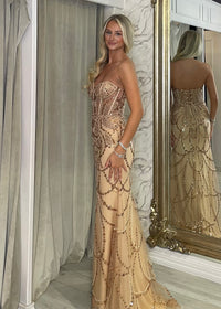 Gold Fitted Embellished Prom Dress