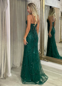 Green Fitted Embellished Prom Dress
