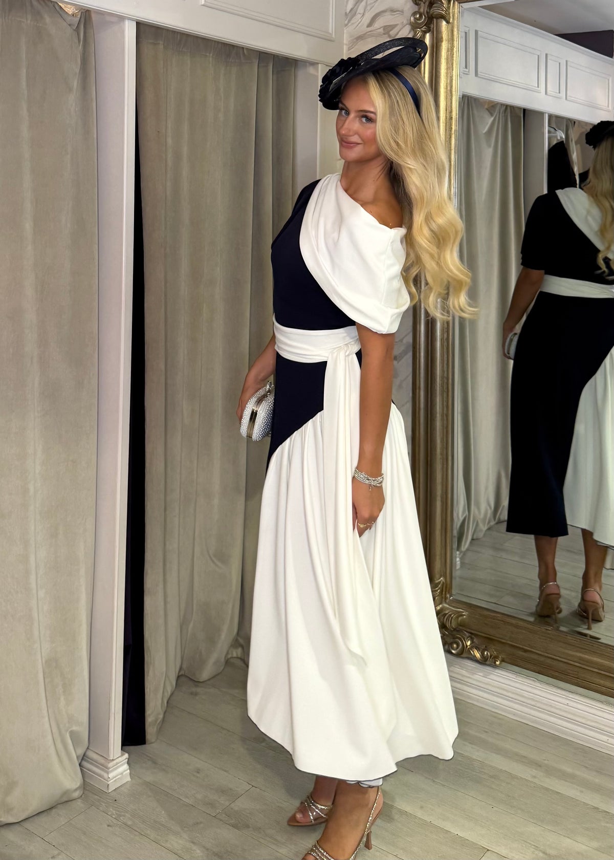 "Francesca" Dress In Navy & White