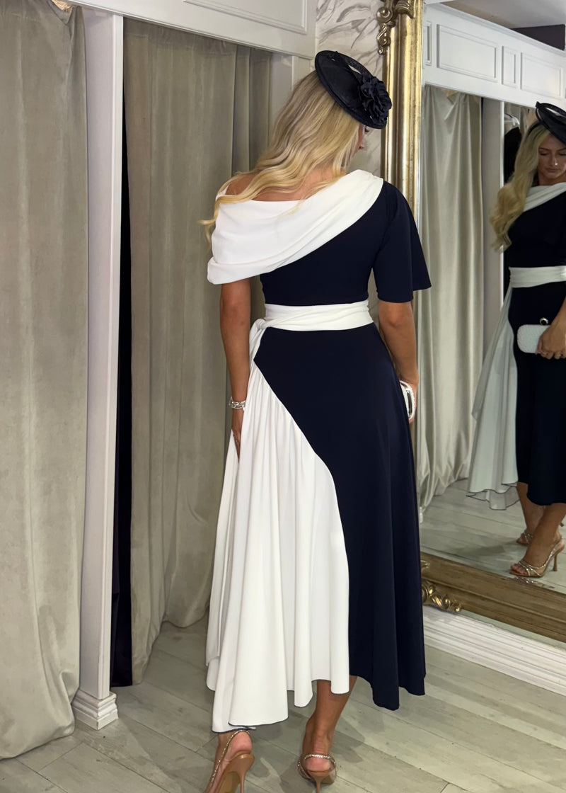 "Francesca" Dress In Navy & White