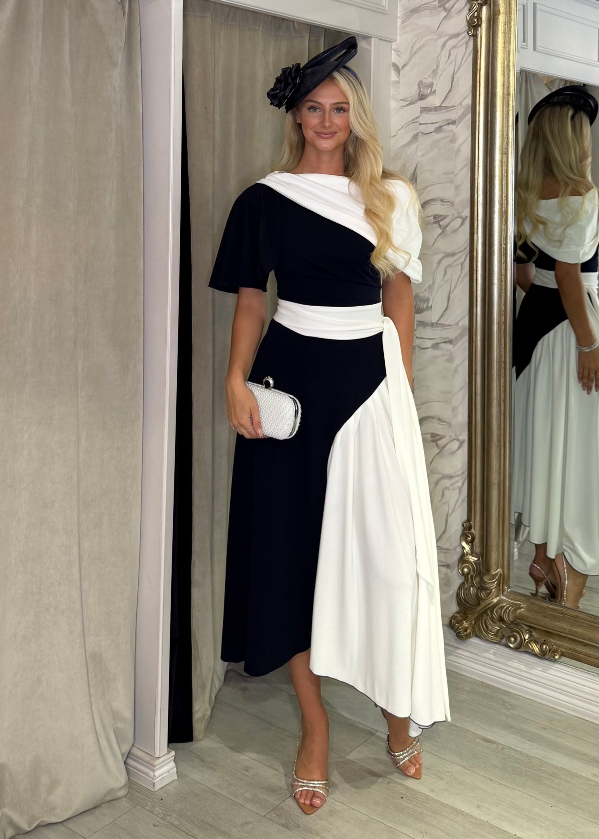 "Francesca" Dress In Navy & White