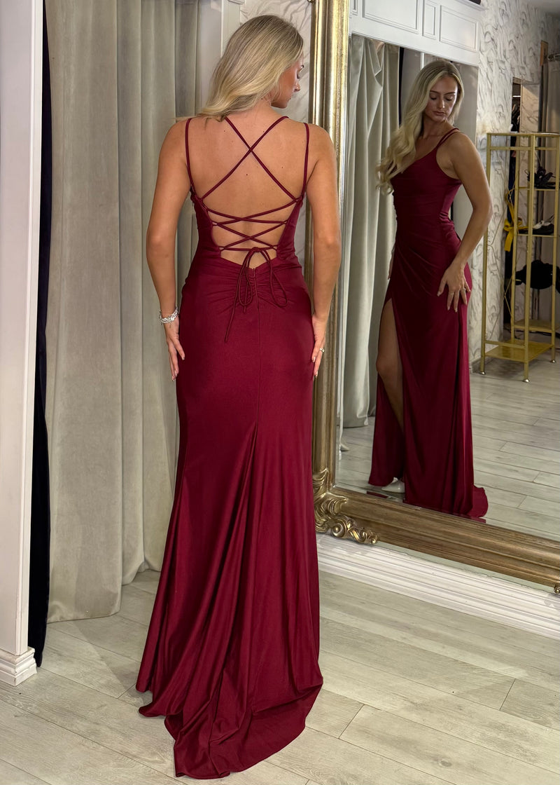 Burgundy Prom Dress With Open Back