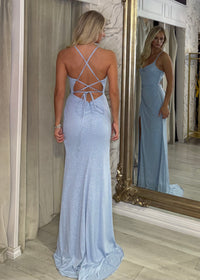 Baby Blue Shimmer Fabric Prom Dress