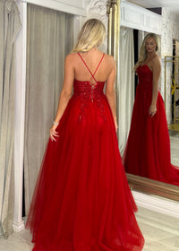 Red Ballgown With Corset Detail & Lace Back
