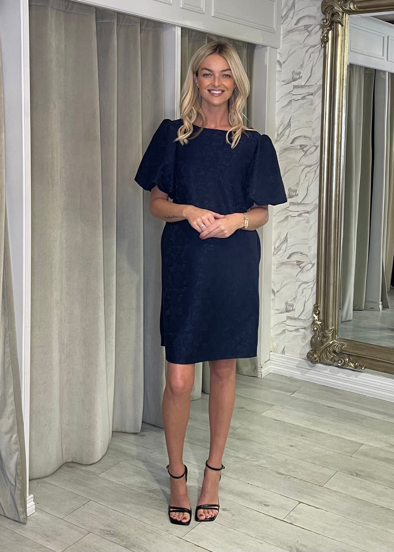 “Darla” Dress In Navy Jacquard