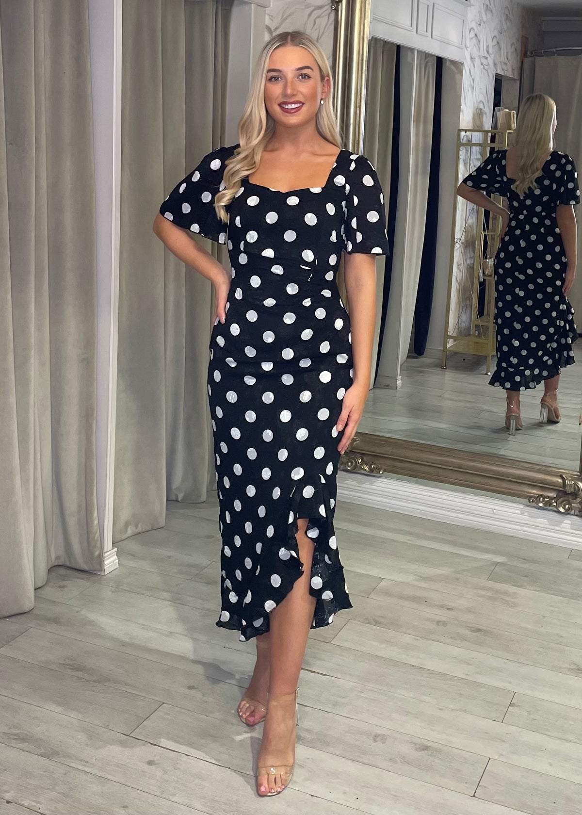 “Heidi” Dress In Black Polka Dot