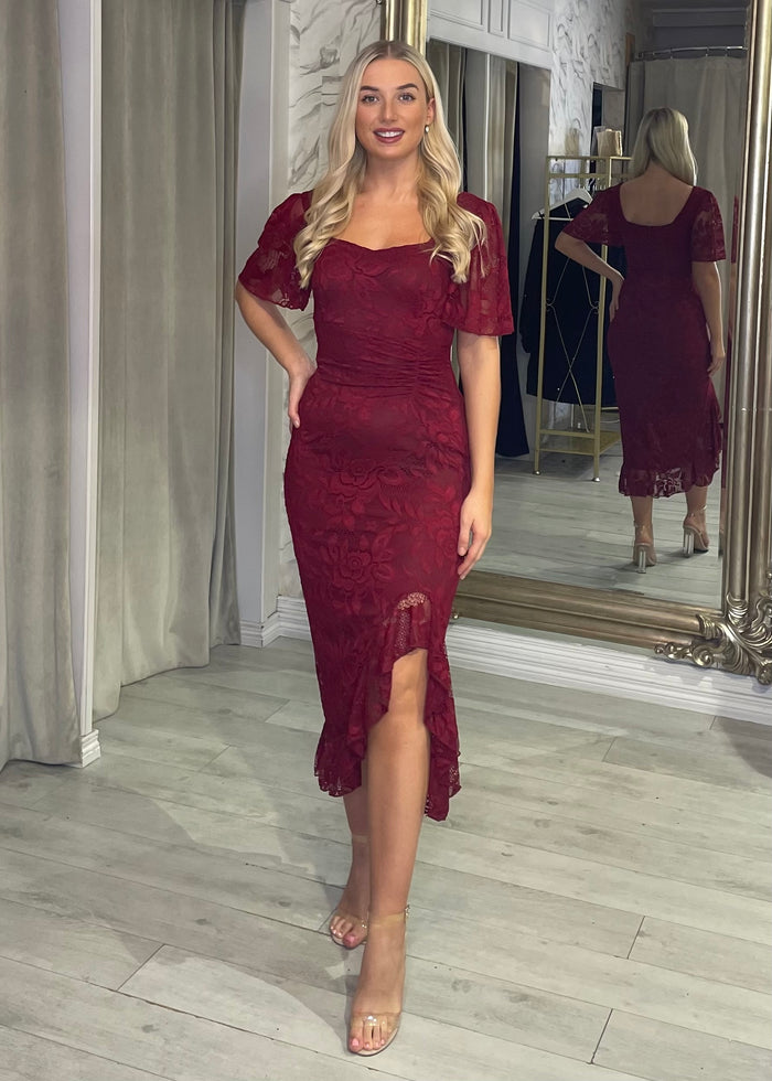 “Heidi” Dress In Berry Lace