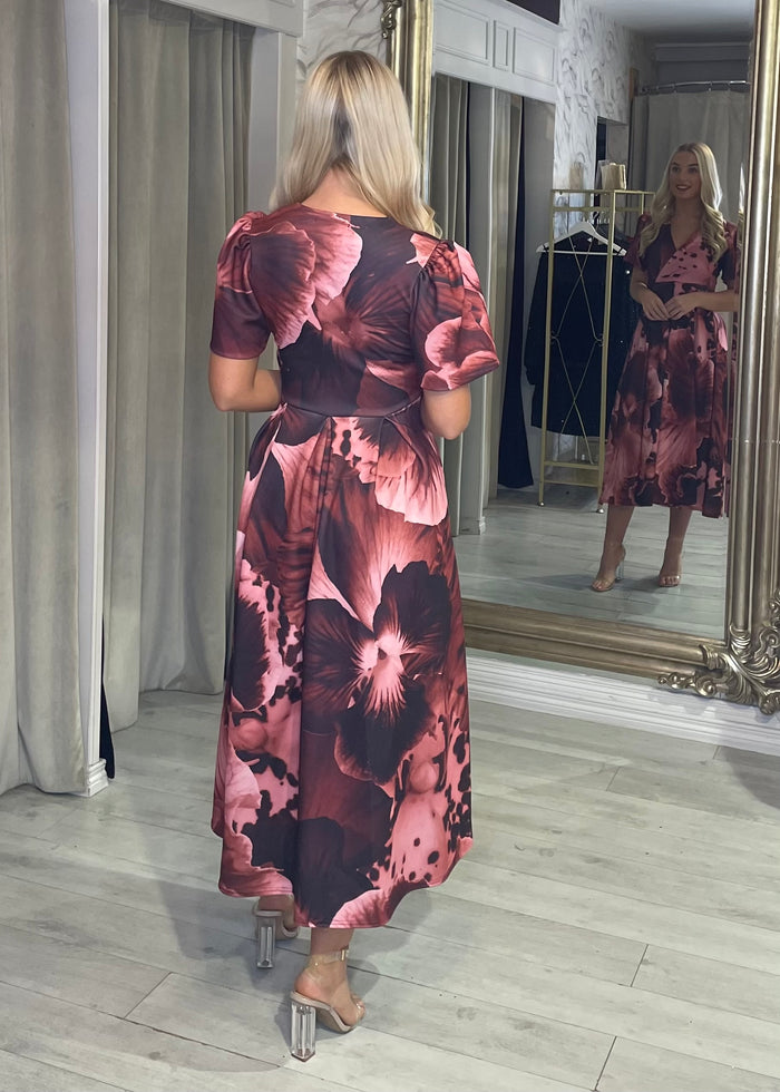 “Dora” Dress In Wine Floral