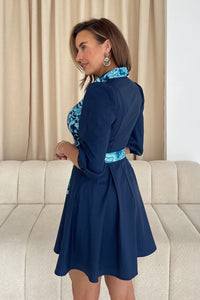 “Holland” Mini Dress In Navy Paisley Print
