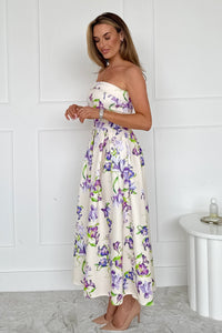 “Danni” Dress In With Lilac Floral Print With Pale Yellow Background